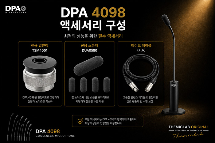 DPA 4098 CORE 구즈넥 마이크 액세서리 구성 TSM4001 베이스 DUA0580 스폰지 마이크 케이블